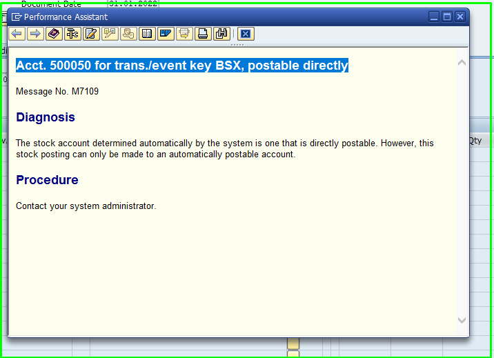Acct. 5XXXX0 for trans./event key BSX, postable directly
