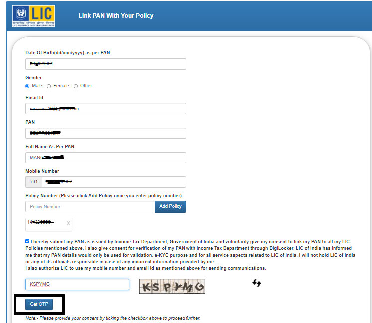 Link Pan with LIC Policy