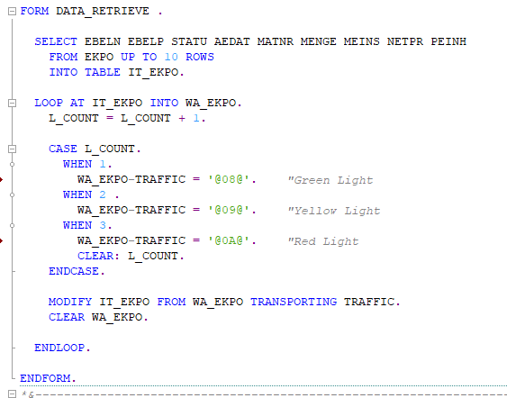Retrieve Data from Database Tables and maintain value for traffic light icon according to required condition.