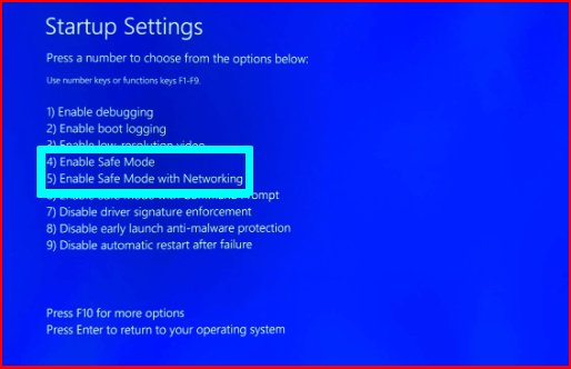 Safe Mode Networking with Startup Settings
