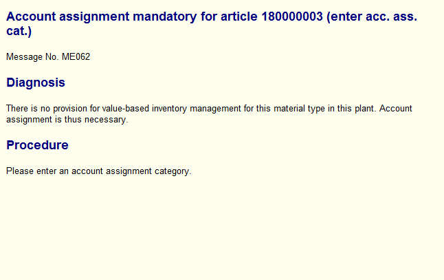 Account Assignment Mandatory for Material