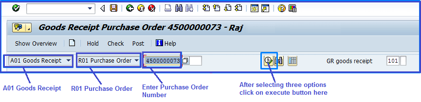 how to create goods receipt in sap