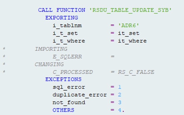 update standard table is using standard function 
